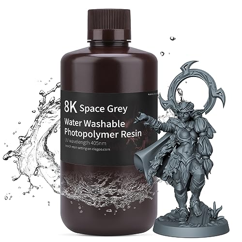 ELEGOO 8K 3D Printer Resin, Water Washable Resin 405nm UV-Curing Resin, Best for Saturn 2 8K LCD 3D Printer Space Grey 1000G