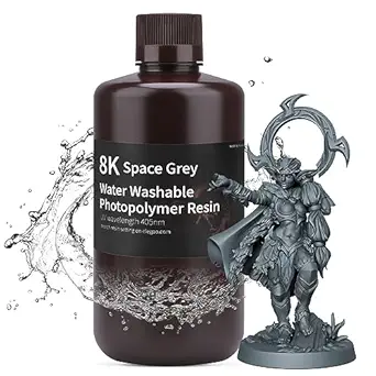 ELEGOO 8K Water Washable Resin 405nm Rapid UV Curing Photopolymer Resin for LCD 3D Printing Space Grey 1000G