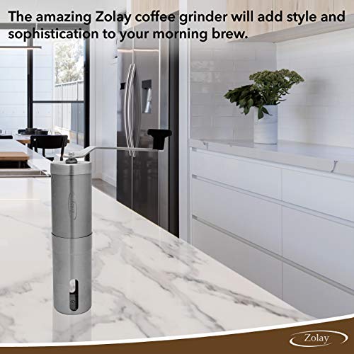 Zolay® Manuelle Kaffeemühle aus gebürstetem Edelstahl, konische Gratsmühle – Kaffeemühle für französische Presse… – Bild 4