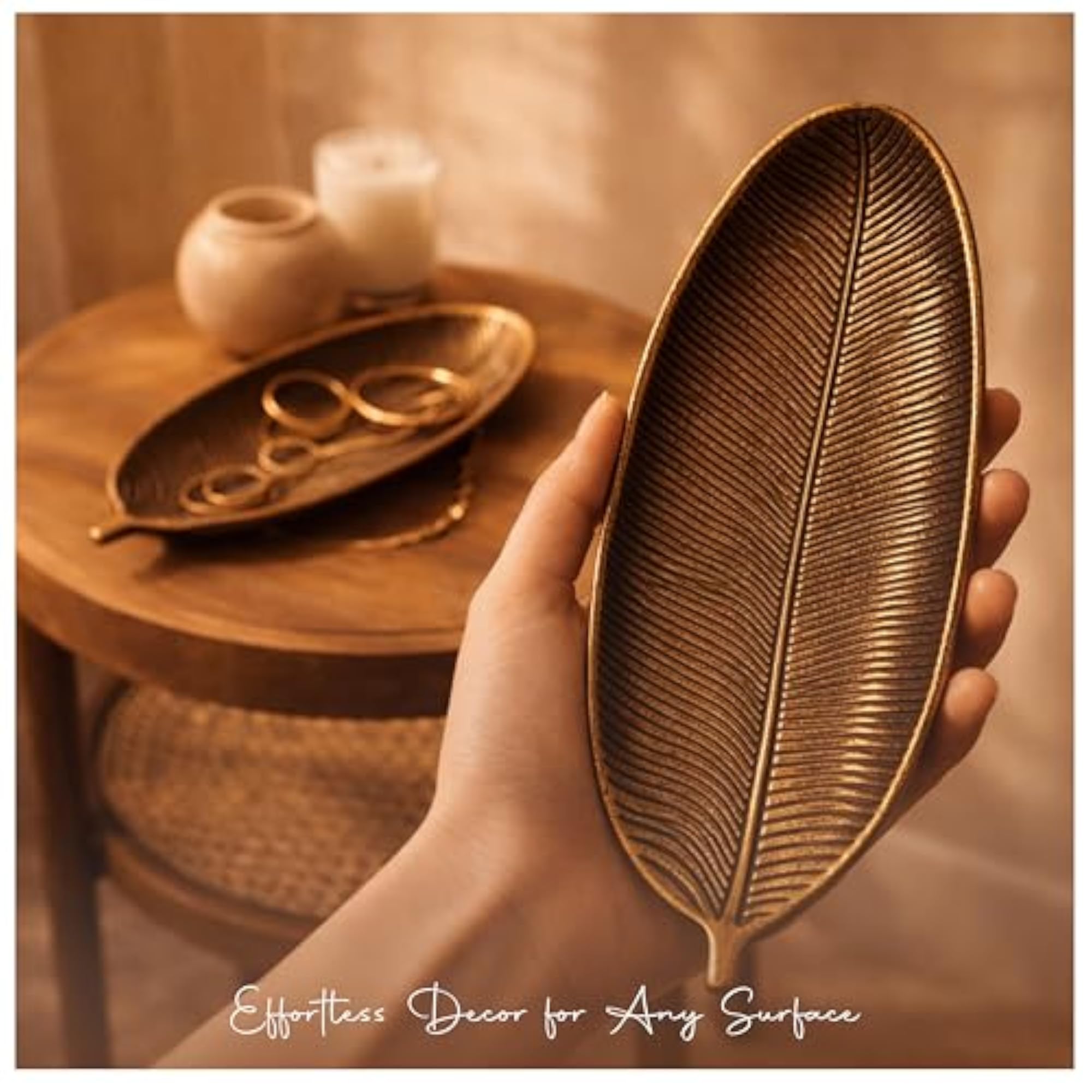 Wooden Tray for Decoration, Leaf Shape Wall Décor, Pack of 2