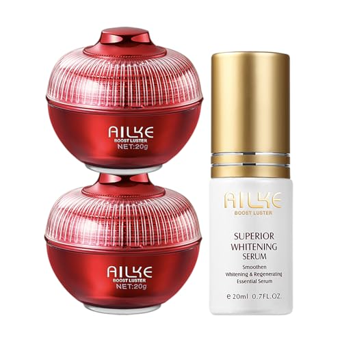 AILKE Skin Whitening And Freckle-Removing 3 In 1 Set, Day And Night Creams And Serum, With Collagen Hyaluronic Acid,Blemishes Treatment, Rejuvenating, Firming, Women's Vegan & Organic Face Care