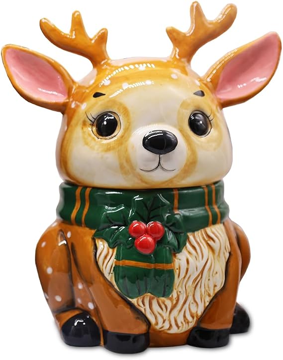 OrnamentallyYou Festive Reindeer 10 Cookie Jar, Christmas Kitchen Festive Deer Decoration