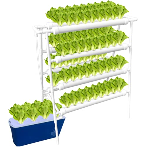 Hydroponic Grow Kit, 10 Tubes 3 Layers 90 Plant Sites PVC Hydroponic Pipe Home Water Culture Garden Plant System Hydroponic Equipment Vegetables Flowers Fruits,(UK Plug) with Timer_110 x 59 x 120 cm,