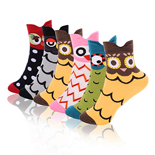 Emooqi Coton Chaussettes Femmes, Lot de 6 Motif à Animaux Hibou Thermiques Chaussettes Respirantes Multicolores Chaussettes pour Filles & Femmes, EU 35-40 (rouge)