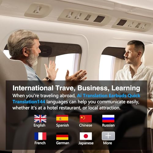 Image of AI Language Translation Earbuds, Translator Earbuds Real Time with iOS & Android, 144-Language Bluetooth Headphones Translating Device for Travel and Business, Black