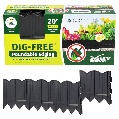 Master Mark Dig-Free Poundable Pound-In Landscape Edging Garden Edging Border Decorative Scallop Plastic Lawn Edging 20 ft Coverage