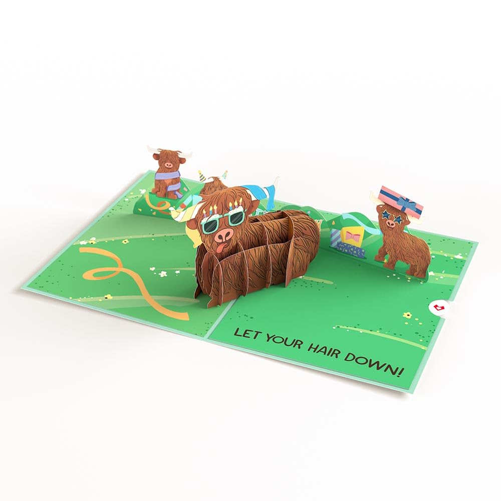 Lovepop Tarjeta desplegable de cumpleaños de vaca de las tierras altas
