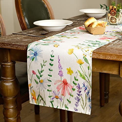 Geeory Spring Table Runner 13X72 Inch Watercolor Wild Flower Farmhouse Rustic Holiday Kitchen Dining Table Decoration For Indoor Outdoor Dinner Party Décor #TOP2