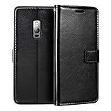 Shantime Lederhülle Kompatibel mit Oneplus Two, Business Design Magnetische Klapphülle, 3 Kartenfächer, Foto & Geheimfach(Schwarz)