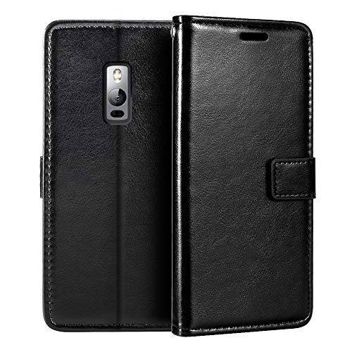 Shantime Lederhülle Kompatibel mit Oneplus Two, Business Design Magnetische Klapphülle, 3 Kartenfächer, Foto & Geheimfach(Schwarz)