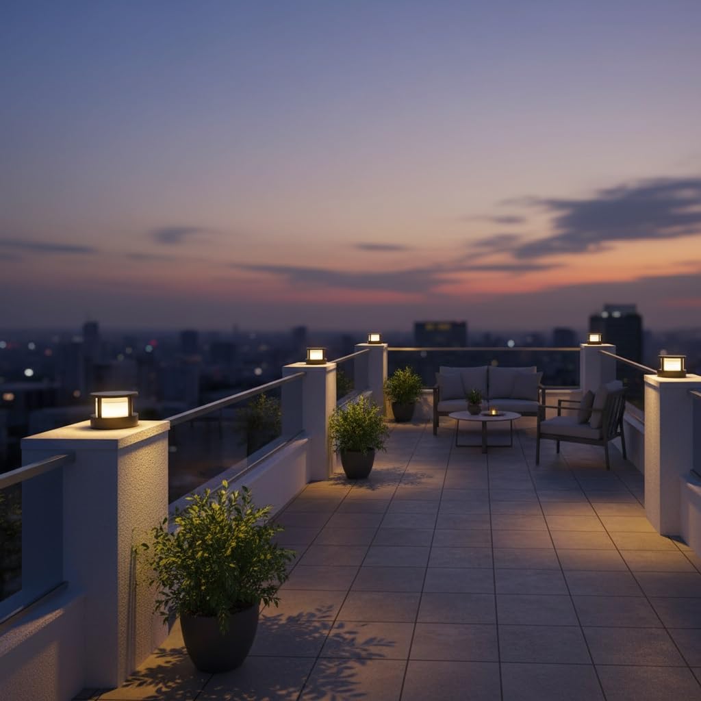 Luces de Pilar para Exteriores, Luces solares para Postes, Modernas y Sencillas lámparas de Pilar Redondas, Luces LED de Aluminio para Puertas, porches, Patios, césped, terrazas, v