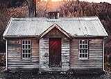 BELECO 7x5ft Fabric Old Wooden House Cabin Backdrop Rural Vintage Log Cabin Shabby Farmhouse Cottage, Autumn Mountain Forest Trees Background for Party Decorations Photo Shoot Studio Props