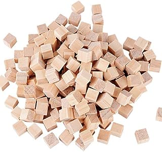Wooden Cubes 0.39 Inch, Box of 200 Unfinished Square Blocks - Square Wooden Cubes, for Puzzle Making, Crafts, and DIY Projects