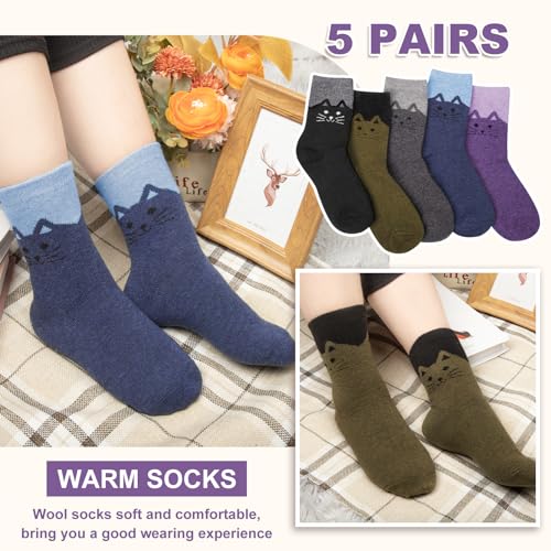 Justay 5 Pairs Womens Wool Socks Thick Warm Winter Socks Casual Cozy Socks Vintage Knit Crew Socks Gift for Women4