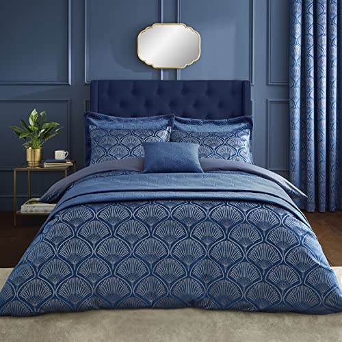 Catherine Lansfield Bettwäsche Art Deco Pearl King Bettbezug Set mit Kissenbezügen, Marineblau