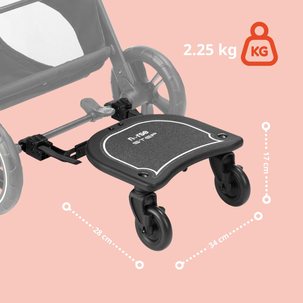 Nurse Piattaforma Monopattino per Passeggino e Seggiolino, Universale fino a 20 kg, Antiscivolo, Installazione Facile senza Attrezzi
