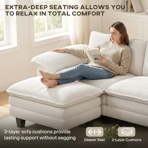 Image of HOMCOM Modular Sectional Sofa Couch, 124 inch Oversized Cloud Couch, Beige