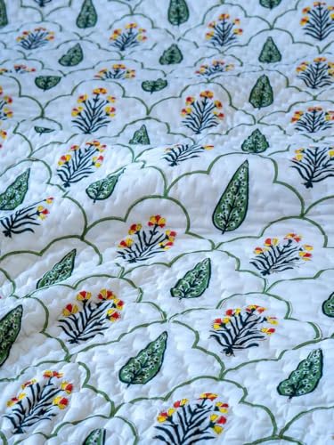 Image of Organic Mulmul Cotton Quilt- Floral, Hand Block Printed, 100% Surgical Cotton (Double)
