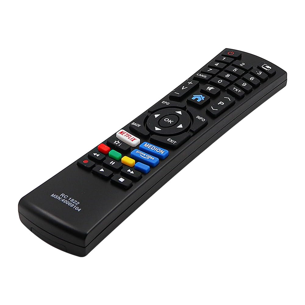 Vervangende afstandsbediening voor Medion TV RC1822 40069104 voorgeconfigureerd en geschikt voor Medion Ultra HD Smart LED-tv's met Netflix Medion Prime video-toetsen