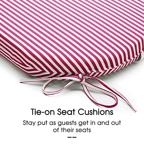 Basic Beyond Outdoor Chair Cushions For Patio Furniture - Round Corner Outdoor Chair Cushions Set Of 4, Waterproof Seat Cushions With Ties, 17"X16"X2", Striped Red #TOP3