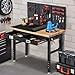 ENJOYWOOD Work Bench with Storage Adjustable Workbenches with Drawer for Garage 48 Inch Rubber Wood Top Garage Workbench with Pegboard, Power Outlets for Woodworking,Home, Office, Workshop