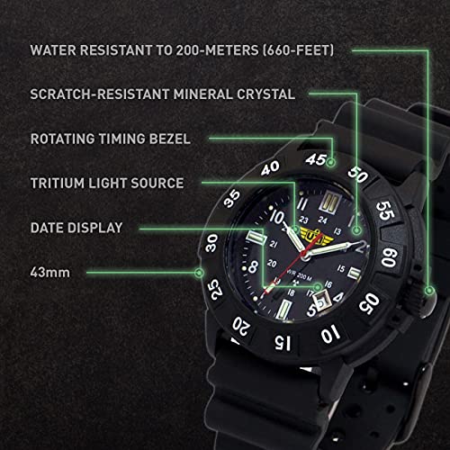 Uzi Men's Watch, Swiss Tritium, Tactical Military Watch, Black Dial And Rubber Band, 20Atm Water Resistant, Scratch-Resistant, Swiss Quartz, Protector Rubber, 43Mm, Father's Day Gift #TOP2