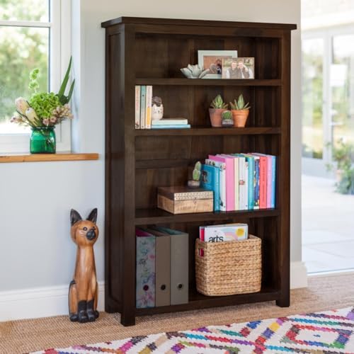 Image of ANGEL FURNITURE Solid Sheesham Wood Antonio Large Bookshelf Large, Walnut Finish, Semi-Gloss, 90x30x135CM