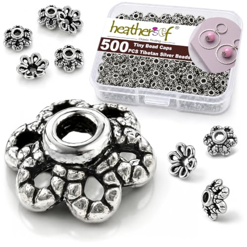 Heather's cf 500pcs Silver Metal Bead Caps for Jewelry Making 6mm Flower Bead Caps Fit 8-10mm Bead Vintage Tibetan Spacer Jewelry End Cap for Bracelet Earring Necklace DIY Jewelry Making Supplies
