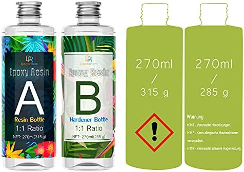 Zestaw żywicy epoksydowej z utwardzaczem 600 g (540 ml), bezbarwna żywica epoksydowa do odlewania i powlekania, prosty stosunek 1: 1, przezroczysty, 2-częściowy zestaw z żywicy do drewna, produkcji