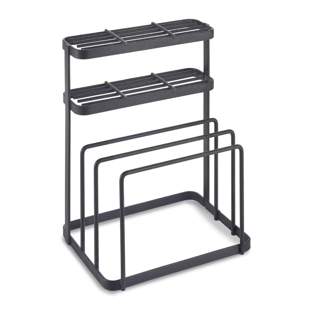 Metaltex Knife & Cutting Board Organiser -Knife Rack and Chopping Board Holder With Touch-Therm Finish for Rust & Scratch Resistance - Efficient & Space-Saving Storage Solution -Black, 16 x 12 x 22 cm