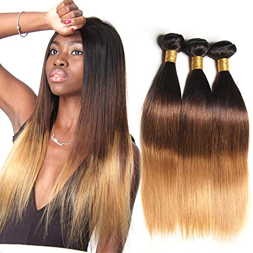 Ombre Stright Wave Bundles Brazilian Virgin Human Hair 3 Bundles 3 Tone Ombre 1B/4/27 Bundles For Women 9A Grade Ombre Bundles Next Day Delivery 18 20 22 Inch