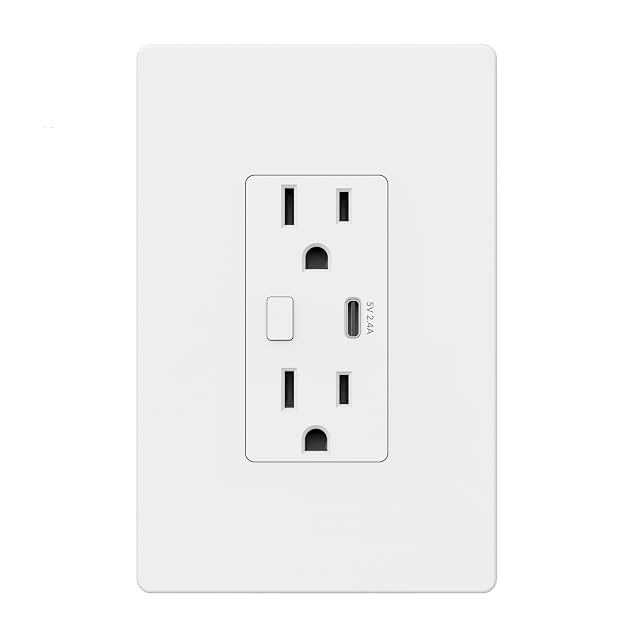 BN-LINK Smart Electrical Outlet with 2 Controlled Plugs and Type-C Charging in-Wall Smart Wi-Fi Outlet with Voice and