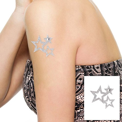 BMC Silver Glitter Clear Rhinestone Sticker Transfer Temporary Tattoo-Rockstars
