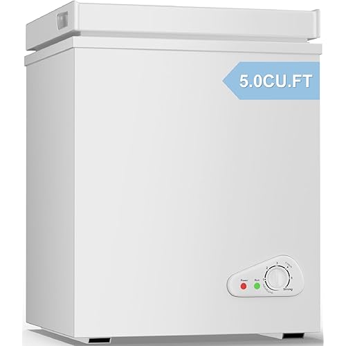 TABU 5.0 Cubic Feet Chest Freezer, Compact Freestanding Deep Freezer with 7 Level Adjustable Thermostat & Removable Basket,Top Opening, Low Noise(White, 5.0 Cu.Ft.)