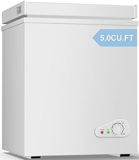 TABU 5.0 Cubic Feet Chest Freezer, Compact Freestanding Deep Freezer with 7 Level Adjustable Thermostat & Removable Basket,Top Opening, Low Noise(White, 5.0 Cu.Ft.) - Amazon product rated Grade A