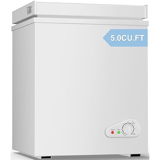 TABU 5.0 Cubic Feet Chest Freezer, Compact Freestanding Deep Freezer with 7 Level Adjustable Thermostat & Removable Basket,Top Opening, Low Noise(White, 5.0 Cu.Ft.)