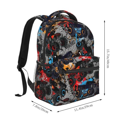 Monster Truck Kids Backpacks for Girls Boys Teenager,BookBags Back to School Bag,Lightweight Travel Daypack Laptop Backpack,Elementary Primary Middle School Bags for Age 6-122