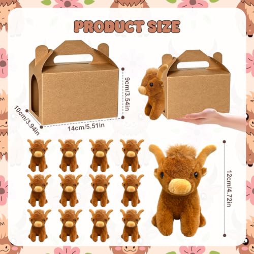 Augacage 24 Pcs Adopt a Highland Cow Plush Party Favors Include 12 Highland Cows Stuffed Animal 12 Foldable Boxes Adopt a Pet Animal for Birthday Party Favors Stress Relief Gifts