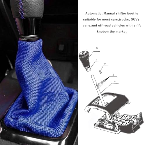 CCHRN Car Shift Boot Cover, Dustproof Shift Knob Covers Manual Automatic Lever Boot, Waterproof Fabric Gear Shifter Protector Universal for Sedans Trucks SUVs, Car Accessories (Blue) - 2