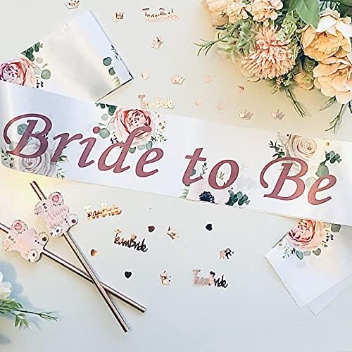 Blue Planet Fancy Dress 12 Team Bride Hen Party Sash 1 Bride to Be Rose Gold Satin Floral Sash with Pink Text for Women and Girls Bachelorette Parties Bridal Party Favours Wedding Accessories