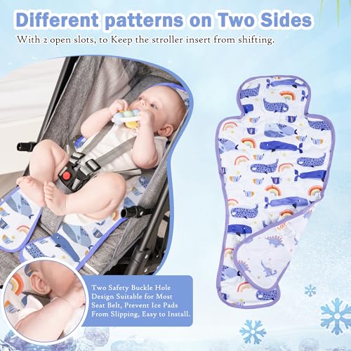 Image of Gel Car Seat Cooler Pad,1 Pack Double Sides-Universal Baby Stroller Ice Cushion Mat,Summer Cooling Seat Liner,Multifunctional Suitable for Baby Dining Chair,Child Safety Seat(Whale + Blue Dinosaur)