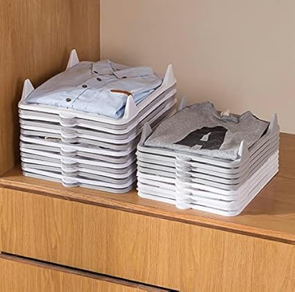 MECHDEL Cloth Tray Wardrobe Organizer Cabinet Folding Board for Shirts, T-Shirt, Jeans, Storage Rack of 10pcs (Premium (Large, Grey)