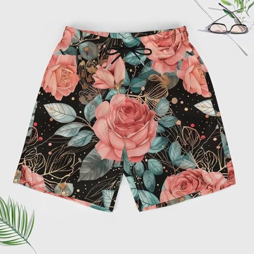 Red Rose Flower Bud Beach Shorts for Men Swim Trunks Quick Dry Swim Shorts with Compression Liner Pocket3