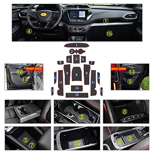 Image of CDEFG Custom Fit Cup, Door and Center Console Liner Accessories for 2021 2022 2023 Trailblazer, Car Slot Mats Cup Holder Inserts Coaster Pad Anti Slip, 19PCS (Red Colored Trim)