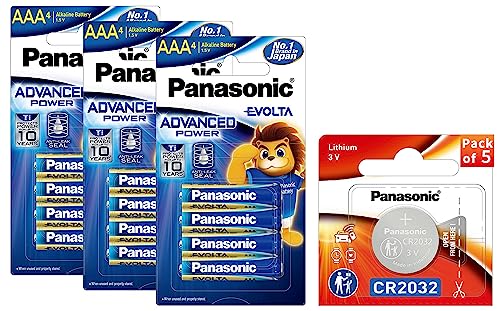 Image of Panasonic Evolta AAA Alkaline Advanced Power, Extra Power Formula && Panasonic CR-2032 Lithium Coin Battery 3v - Pack of 5 Provide Long Lasting Power in a Variety of Devices