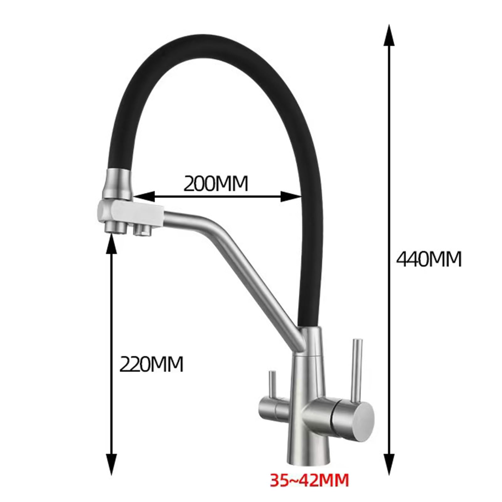 Grifo de cocina de 3 vías para sistema de ósmosis inversa, flexible, 2 modos, de acero inoxidable, diseño extraíble, fácil instalación y elegante para uso doméstico