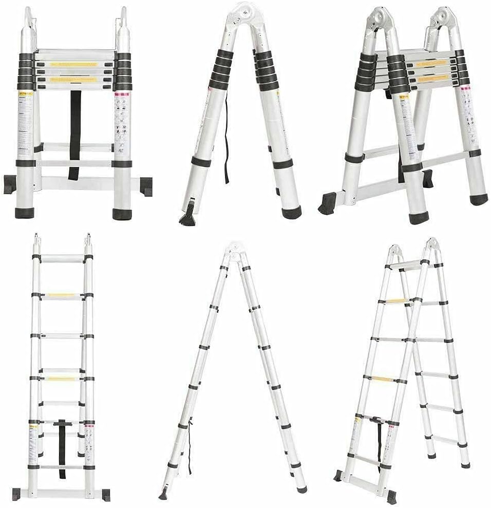 Telescoping Aluminum Ladder 12.47FT with Locking Mechanism & Anti-Slip Mat Extension Ladder A Frame(1.9+1.9m) with EN131 Certified Folding Telescopic Ladder for Indoor Outdoor Work Max. Load 330lb