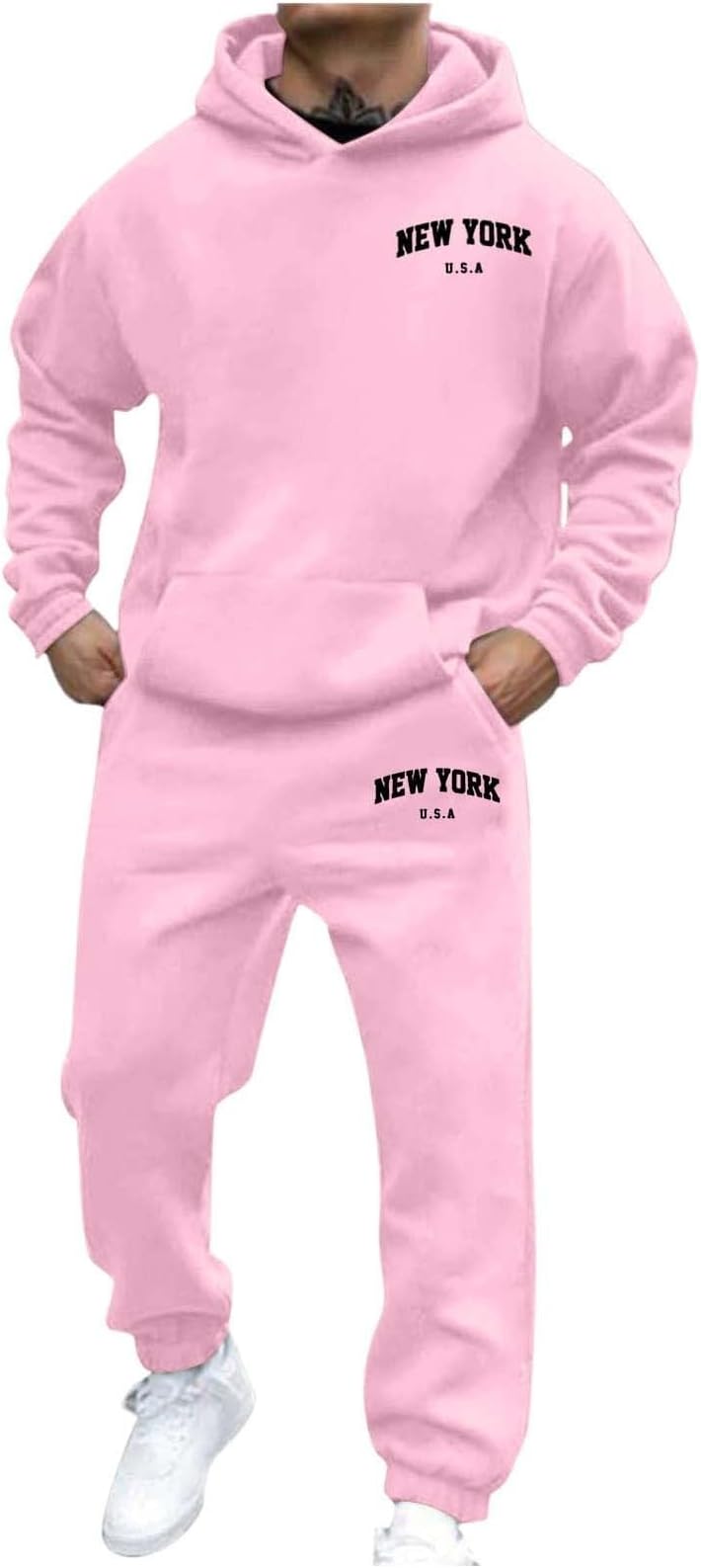 Tracksuit Mens Full Set Long Sleeve Hooded Sweatshirt Sweatpants Set Hoodie Joggers Sets 2 Piece Fashion Sweatsuits for Men Sport Set Sweatpants Sweatshirt Jogging Suit UK