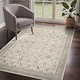 GENIMO Tappeto Morbido a Pelo Corto, 120x170 cm, Antiscivolo e Lavabile in Lavatrice, Stile Boho Vintage, Elegante per Camera da Letto, Studio, Ingresso, Sala da Pranzo, Colore Beige Vintage