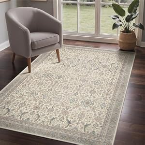GENIMO Vintage Rug Living Room 120x170cm, Boho Area Rugs Washable, Non-Slip Carpet, Low Pile, Non-Shedding, Traditional Oriental Printed Design, Dining Room, Office, Bedroom, Kitchen, Lounge, Indoor